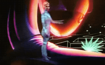 Yori, standing in her quarters as her plain white blue-circuited bodysuit transforms into a shimmering cape.